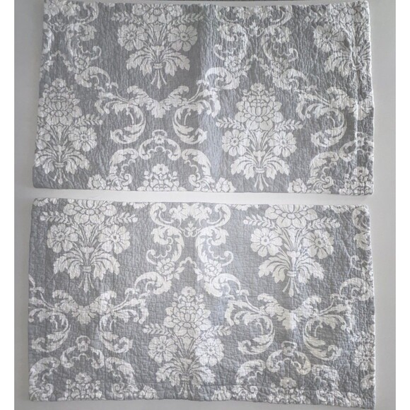 Laura Ashley Quilted King Pillow Shams Pair Gray White Floral Reversible - Picture 8 of 12